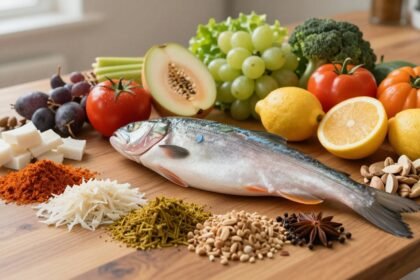 Μία ποικιλία υγιεινών τροφών που προάγουν την ψυχική υγεία και μειώνουν το στρες.