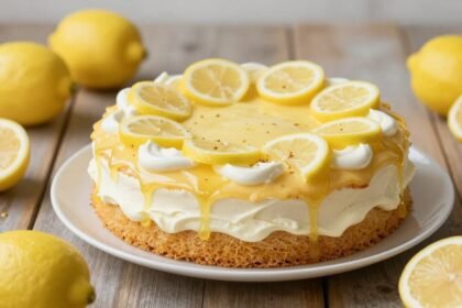 Αφράτο λεμονάτο κέικ με γιαούρτι και φρέσκα λεμόνια.