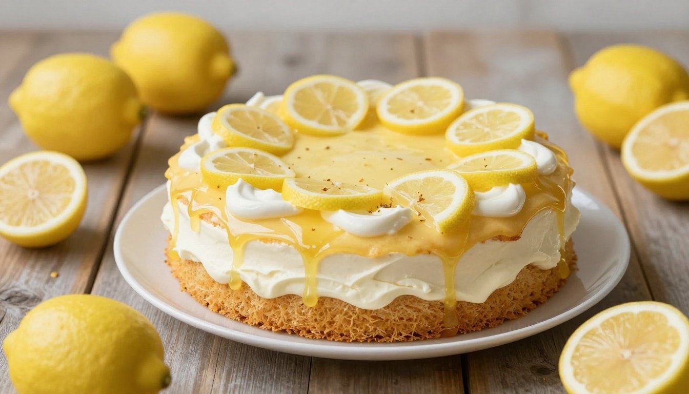 Αφράτο λεμονάτο κέικ με γιαούρτι και φρέσκα λεμόνια.