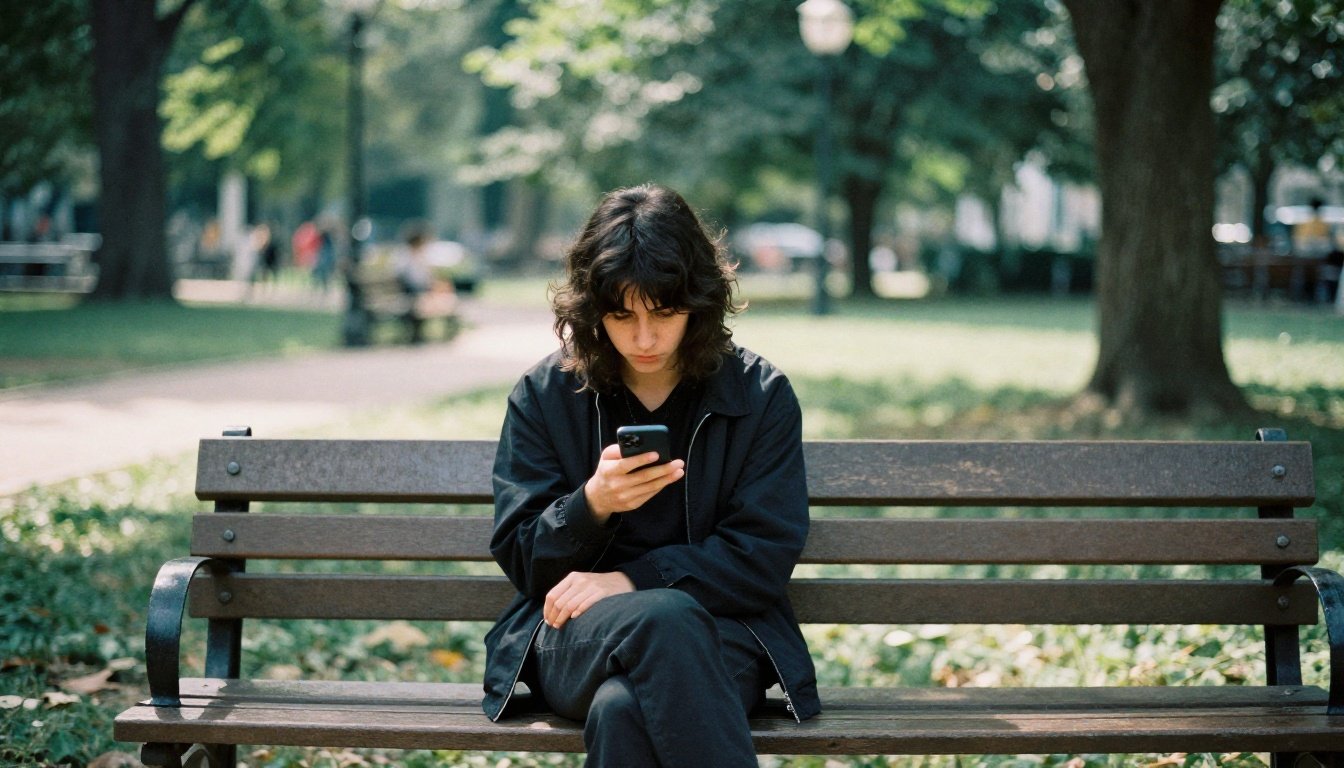 Ένα άτομο που σκέφτεται σε ένα παγκάκι