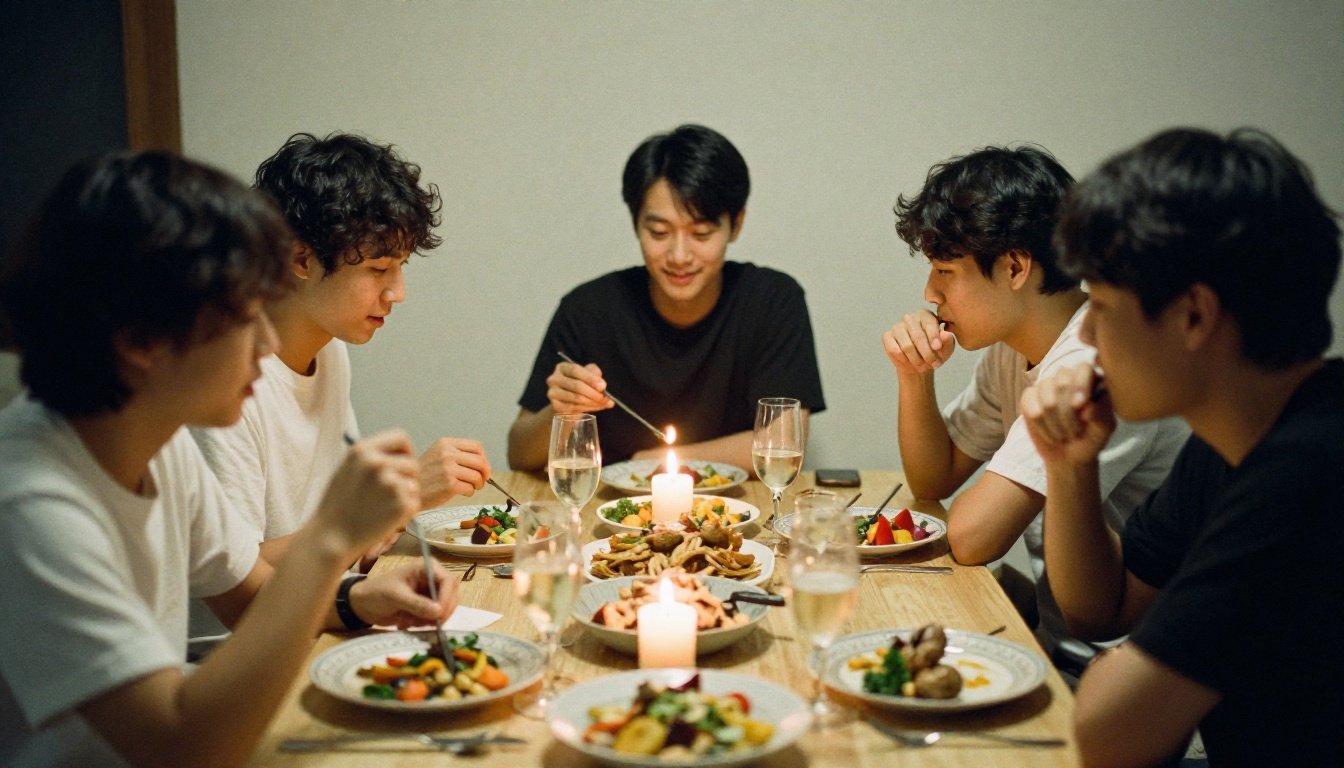 Φίλοι σε ήσυχη γιορτή γενεθλίων