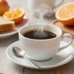 Σαπούνι καφέ και υγιεινές επιλογές πρωινού σε έναν ήρεμο πρωινό χώρο.