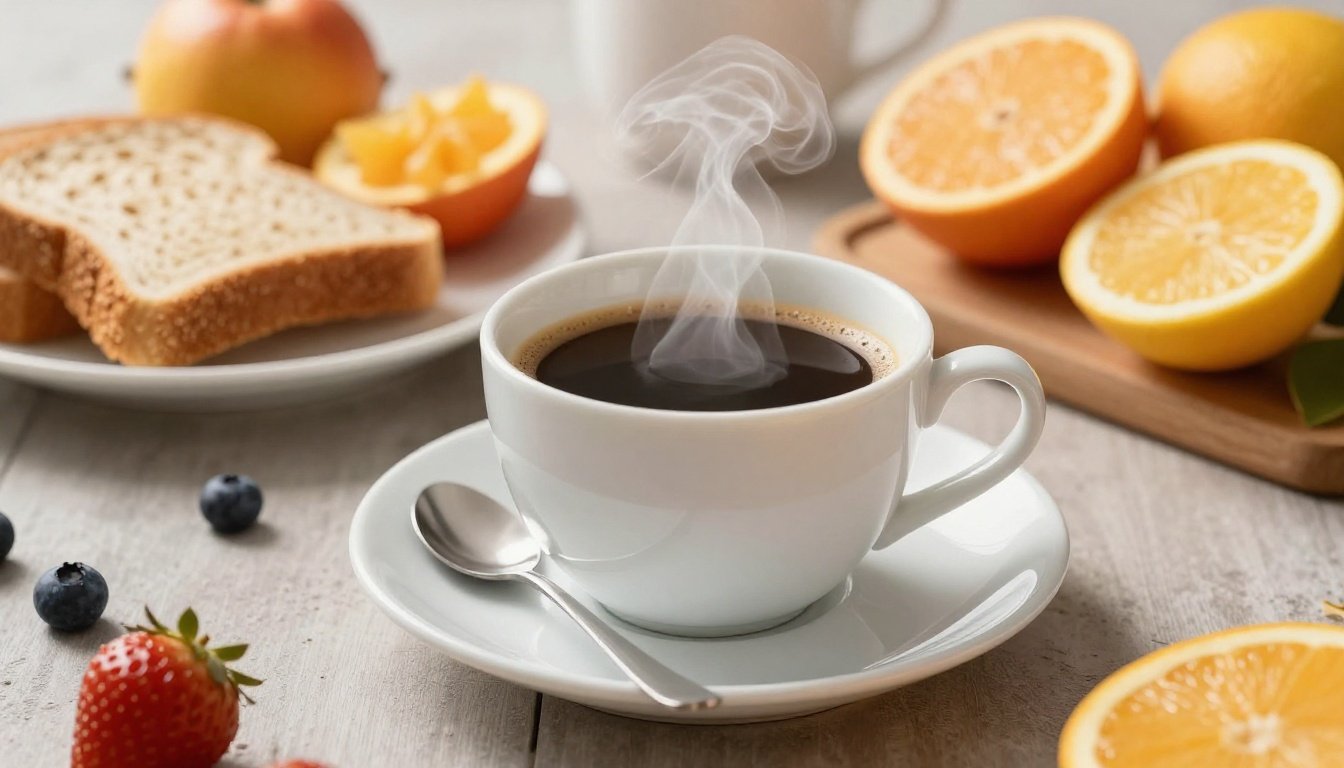 Σαπούνι καφέ και υγιεινές επιλογές πρωινού σε έναν ήρεμο πρωινό χώρο.