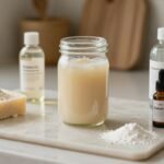 Σπιτικό καθαριστικό για πλακάκια με φυσικά υλικά σε κουζίνα.