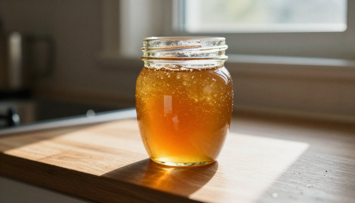 Ένα βάζο κρυσταλλωμένου μελιού σε ξύλινη επιφάνεια