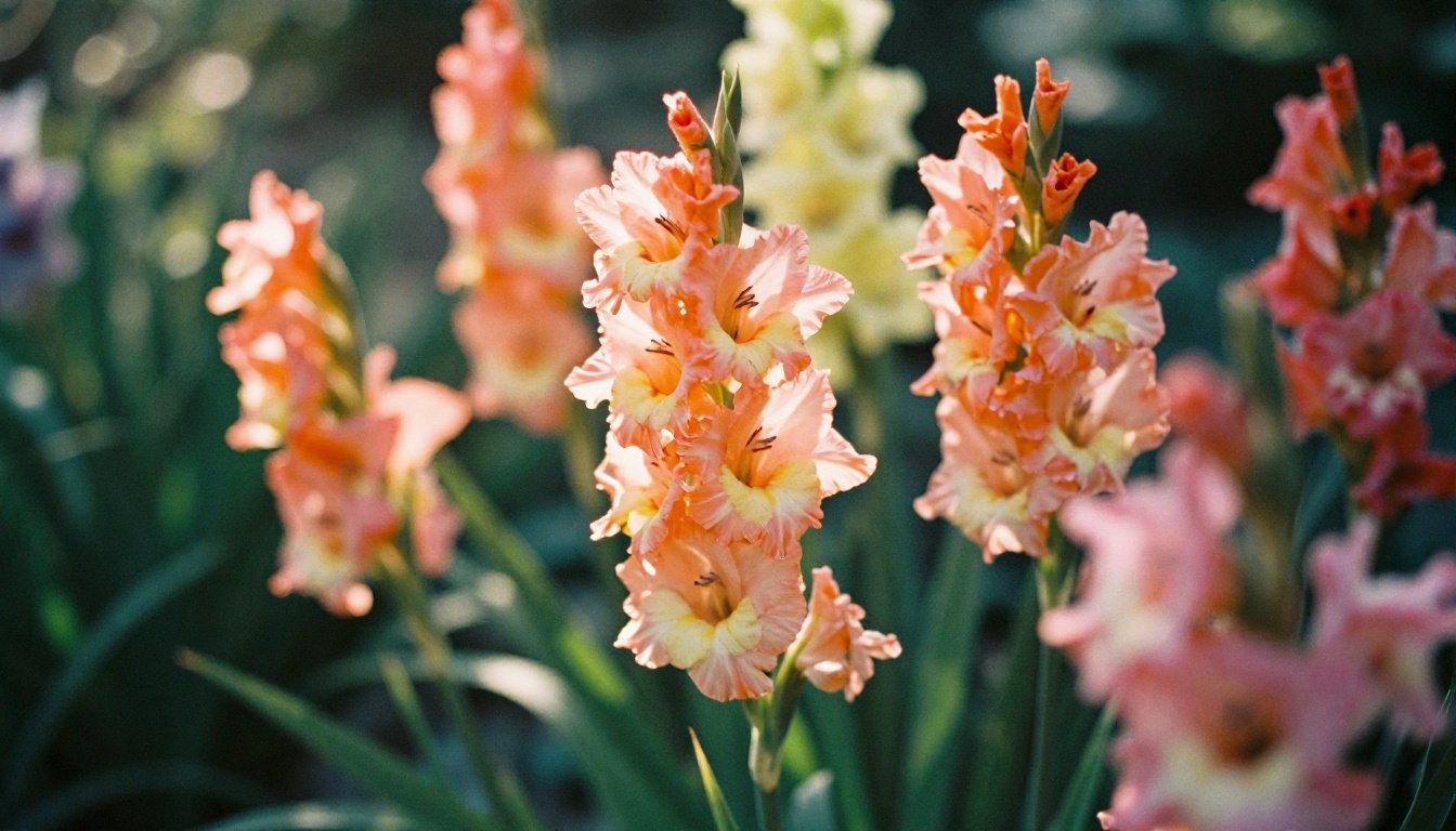 Κήπος με γλάδιες σε άνθιση