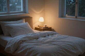 Μια ήρεμη σκηνή υπνοδωματίου που προάγει την ηρεμία και την χαλάρωση.