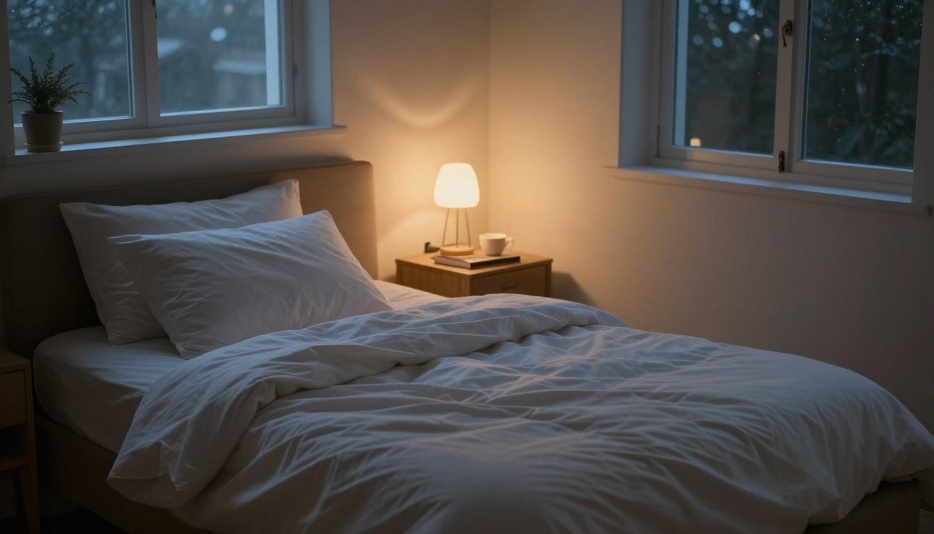 Μια ήρεμη σκηνή υπνοδωματίου που προάγει την ηρεμία και την χαλάρωση.