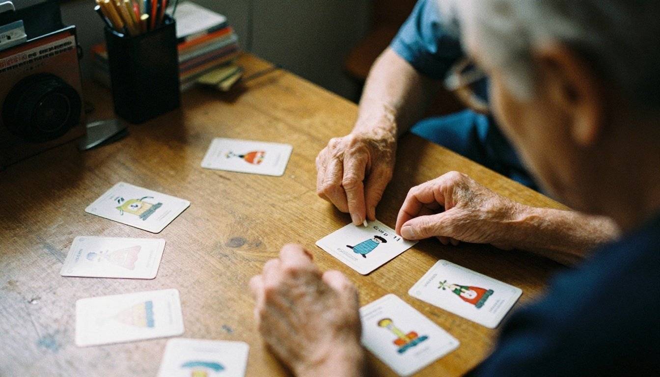 Ηλικιωμένος που ασχολείται με άσκηση μνήμης στο σπίτι