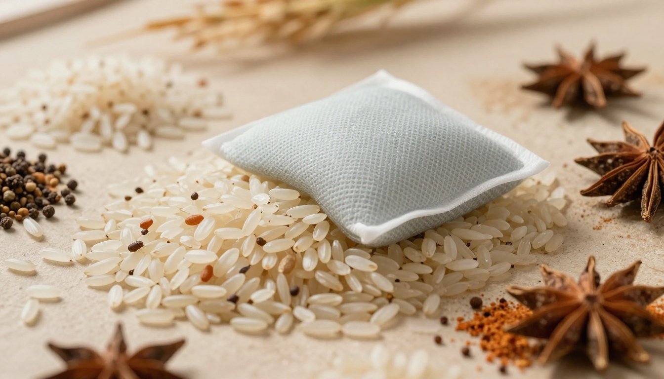 Εικόνα που απεικονίζει διάφορες χρήσεις του ρυζιού σε καθημερινές καταστάσεις.