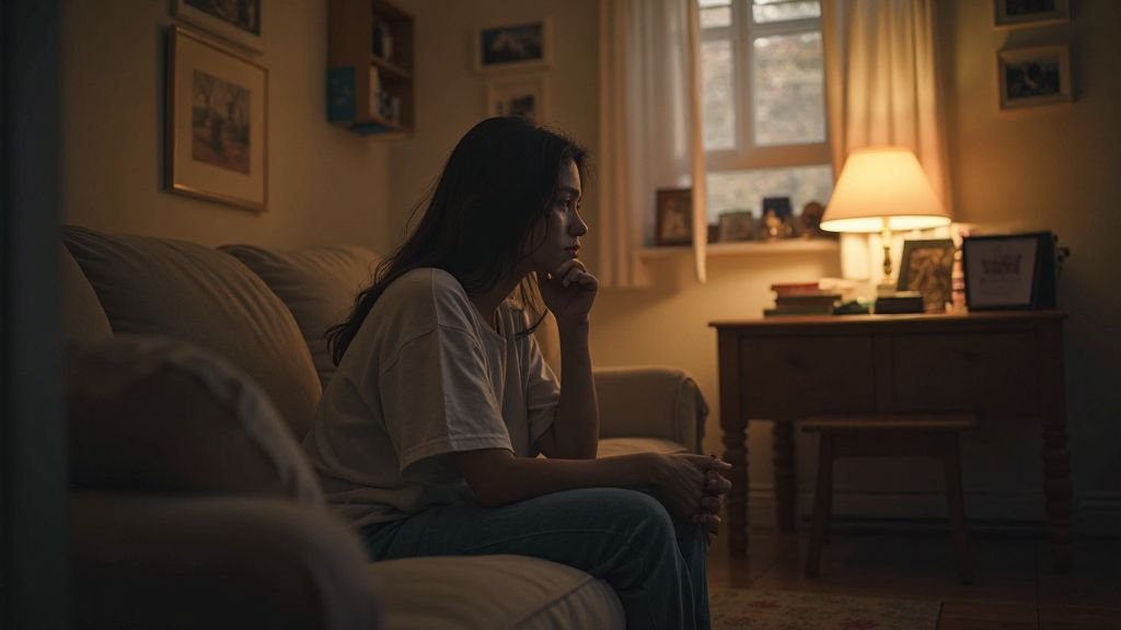 Άτομο που σκέφτεται ντροπιαστικές αναμνήσεις σε μια ζεστή ατμόσφαιρα.
