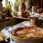 Παραδοσιακή γαλατόπιτα χωρίς φύλλο πασπαλισμένη με κανέλα