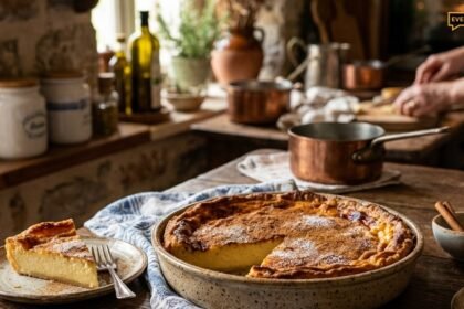 Παραδοσιακή γαλατόπιτα χωρίς φύλλο πασπαλισμένη με κανέλα
