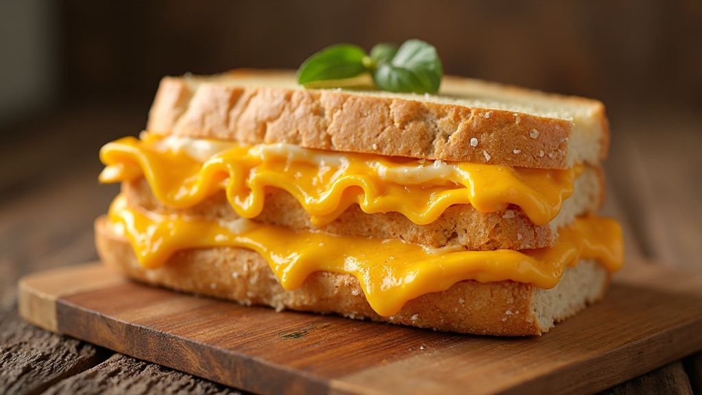 Σα sandwich με κρύο και λιωμένο τυρί σε ξύλινη επιφάνεια.