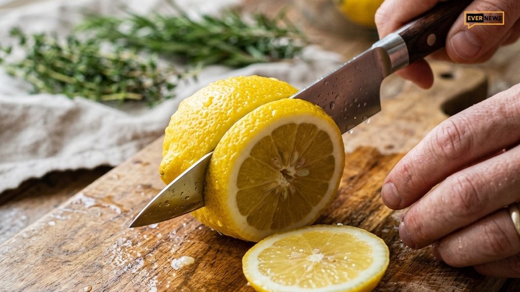 Τι θα συμβεί στο σώμα σας αν πίνετε νερό με λεμόνι κάθε πρωί με άδειο στομάχι 2 Κοπή φρέσκων κίτρινων λεμονιών σε ξύλο κοπής