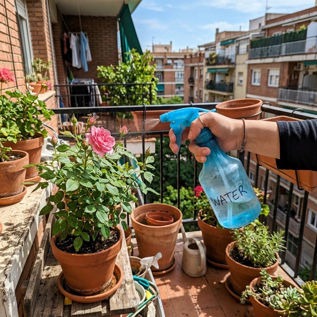 Ψέκασμα τριανταφυλλιάς στο μπαλκόνι