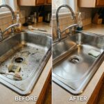 sink before after 1782070728309 - Πώς να κάνετε τον νεροχύτη της κουζίνας να μοσχοβολάει με 2 φυσικά υλικά