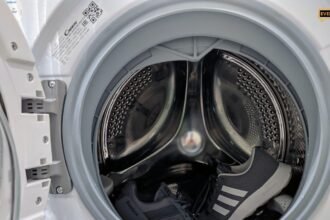 Clean open front load washing machine details