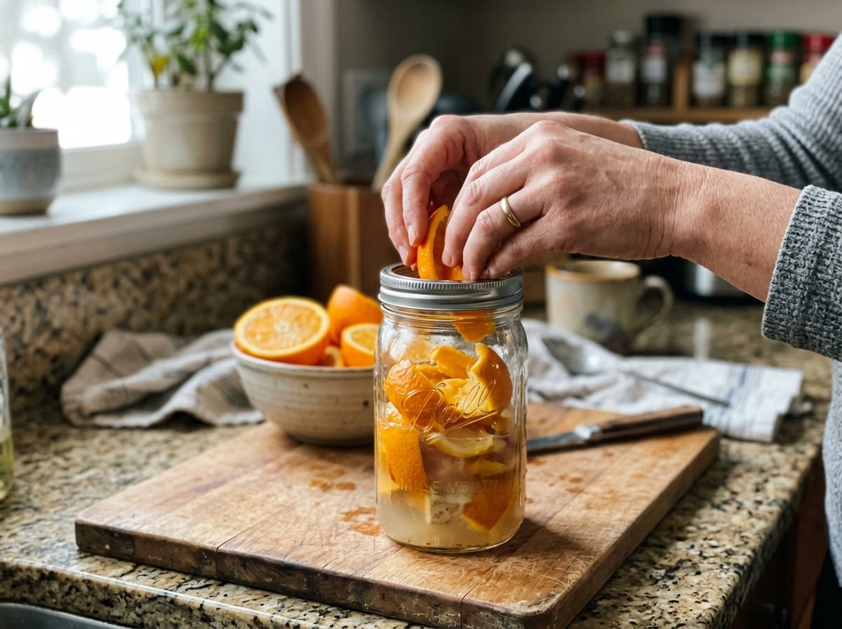 diy orange inline1 1783776714044 - Πώς να φτιάξετε ένα πανίσχυρο φυσικό καθαριστικό για τα λίπη με φλούδες πορτοκαλιού και ξύδι