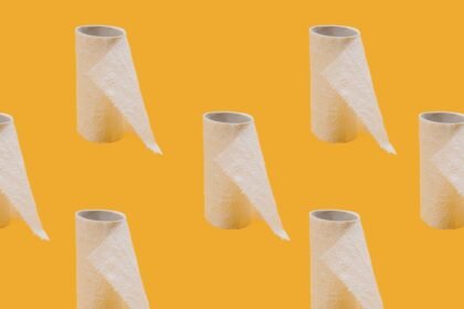 white tissue paper roll on blue background