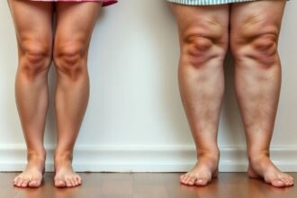 Πόδια δύο γυναικών 60+ που στέκονται μαζί, με το ένα ζευγάρι να είναι φανερά πρησμένο