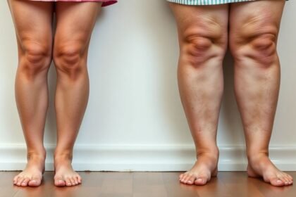 Πόδια δύο γυναικών 60+ που στέκονται μαζί, με το ένα ζευγάρι να είναι φανερά πρησμένο