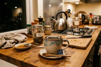 Ζεστό ρόφημα στην κουζίνα, χαλαρωτική ατμόσφαιρα