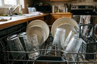 Πλυντήριο πιάτων γεμάτο με θαμπά ποτήρια